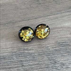 Black & Gold Glitter Stud Earrings
